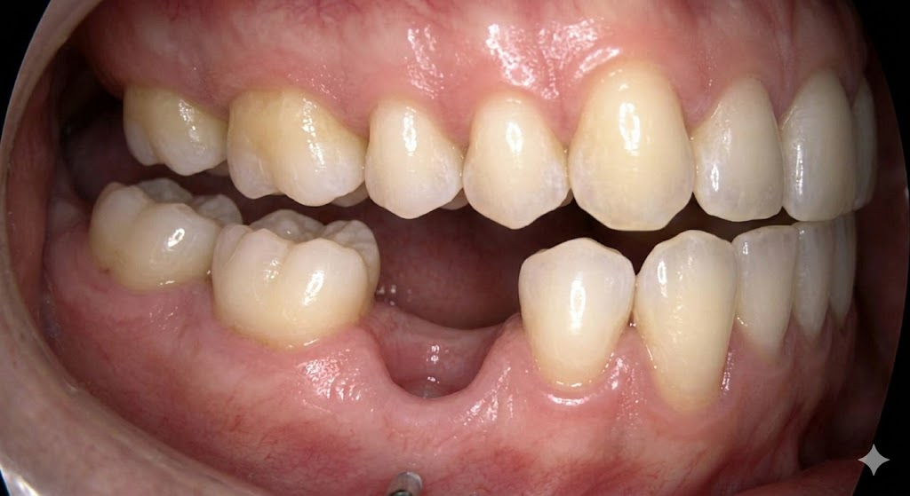 Nội soi các răng kế cận bị nghiêng đổ sau khi mất 1 răng vẫn nhai được